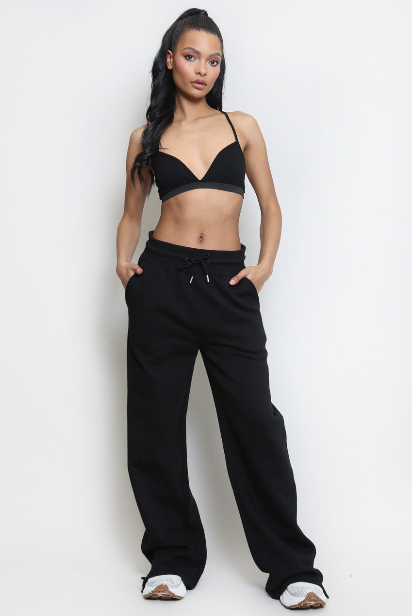 Wide Leg Split Hem Jogger - Black