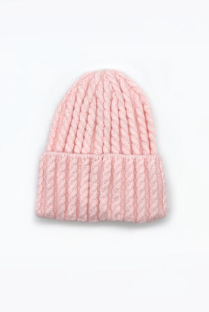 Soft Cable Knit Beanie Hat - Grey, Blue, Pink & Beige