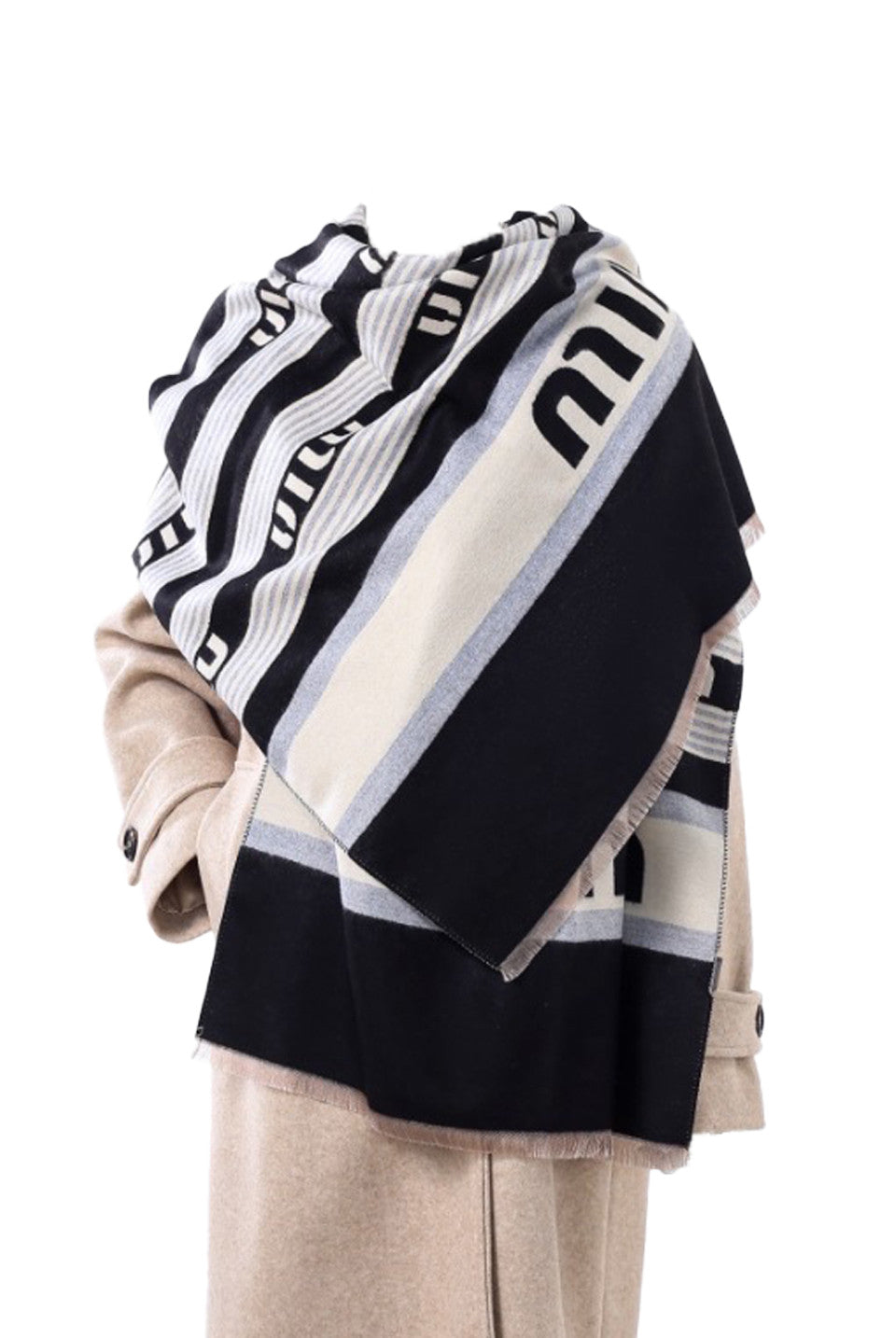 Designer Inspired M Print Wool Blend Scarf - Black