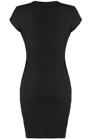 Ruched Cap Sleeve Dress - Black