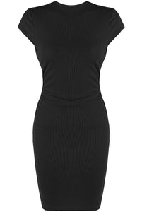 Ruched Cap Sleeve Dress - Black