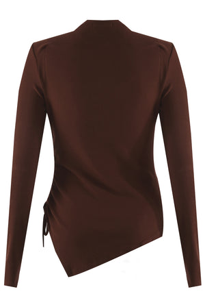 Side Tied Hanky Hem Top - Brown