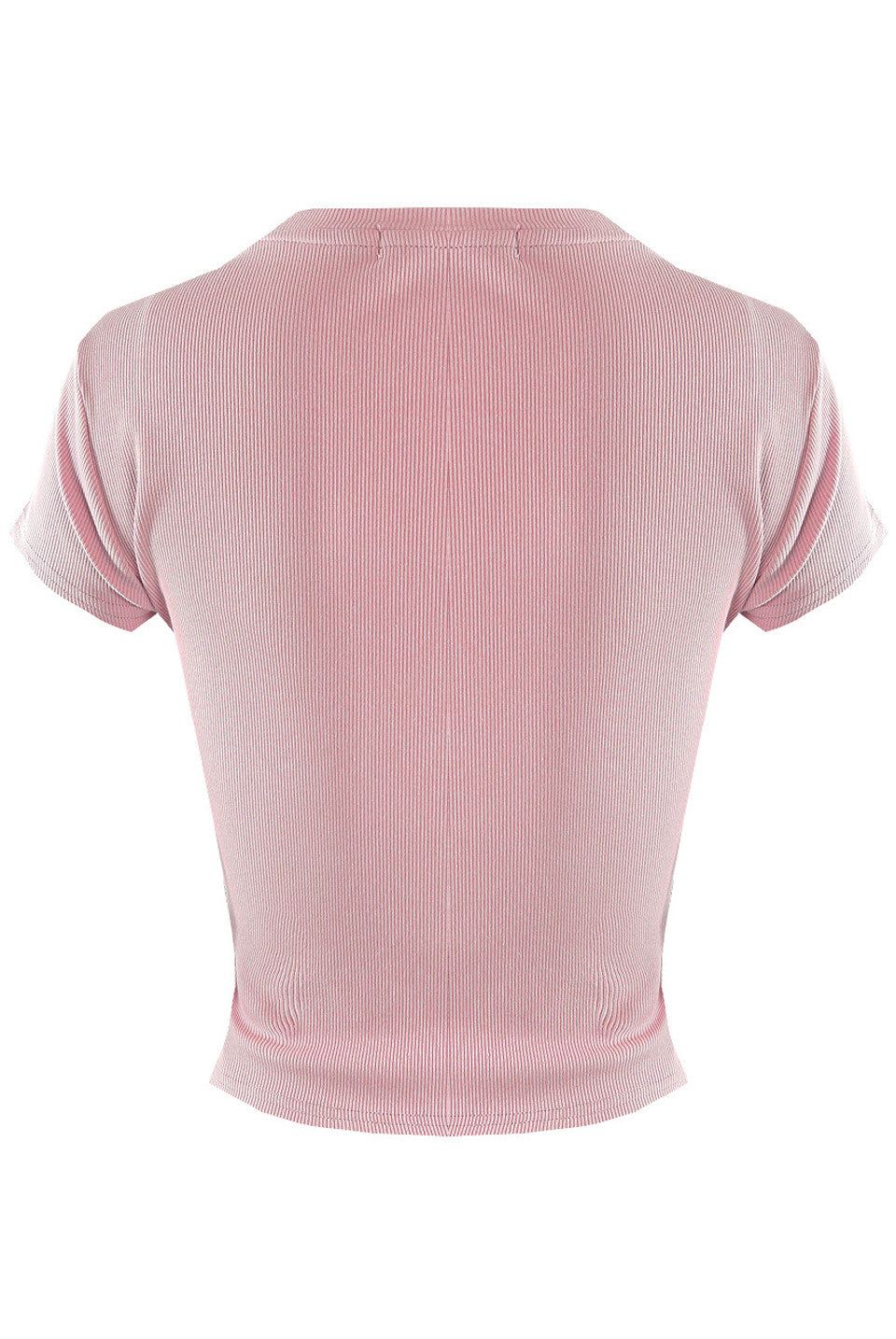 Ribbed Cropped Basic T-Shirt - Pink