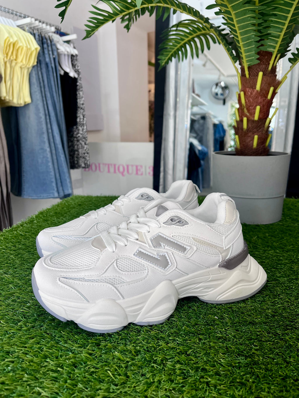 White & Grey Chunky Trainer