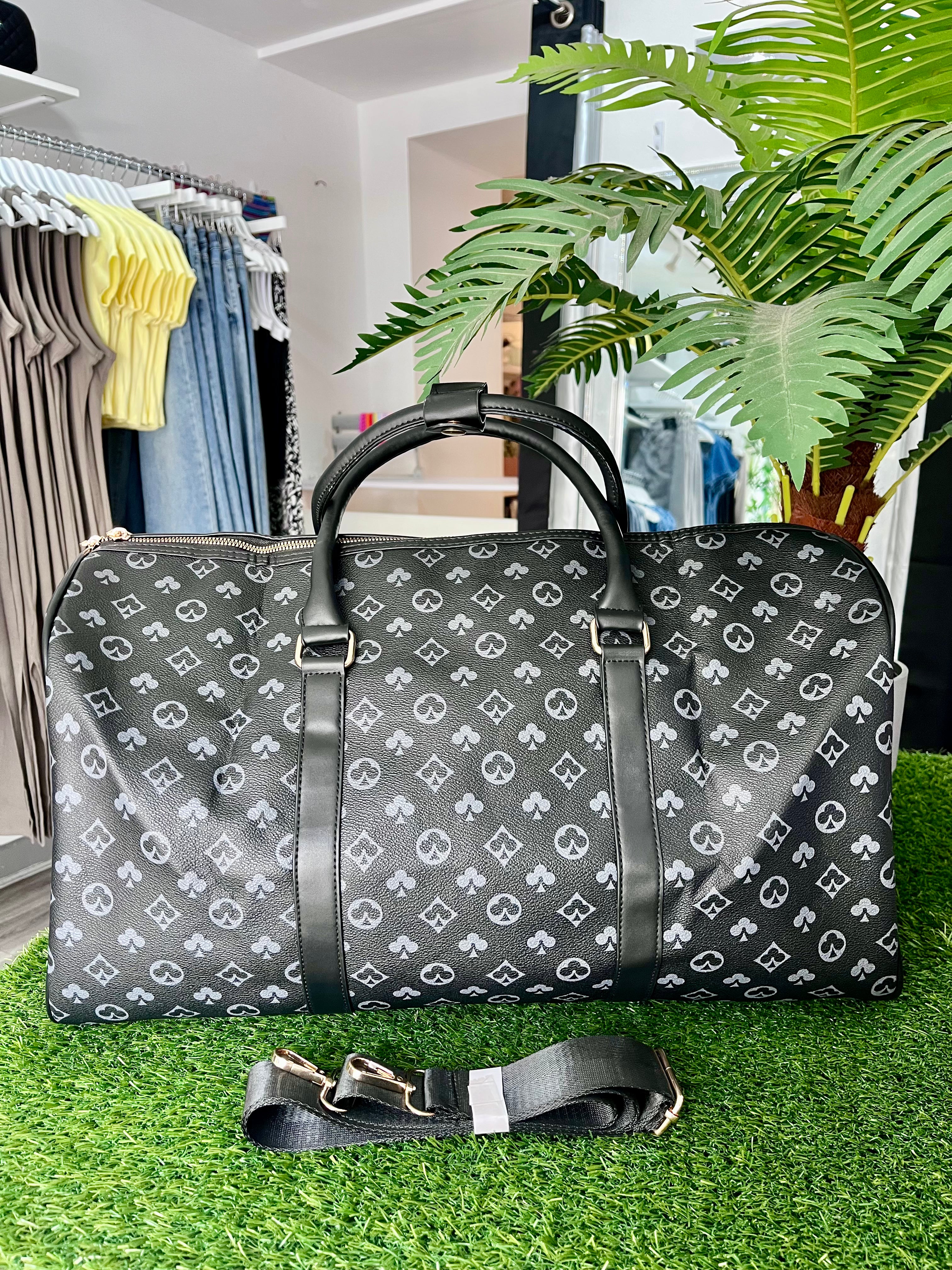Black & Grey Print Luggage Bag
