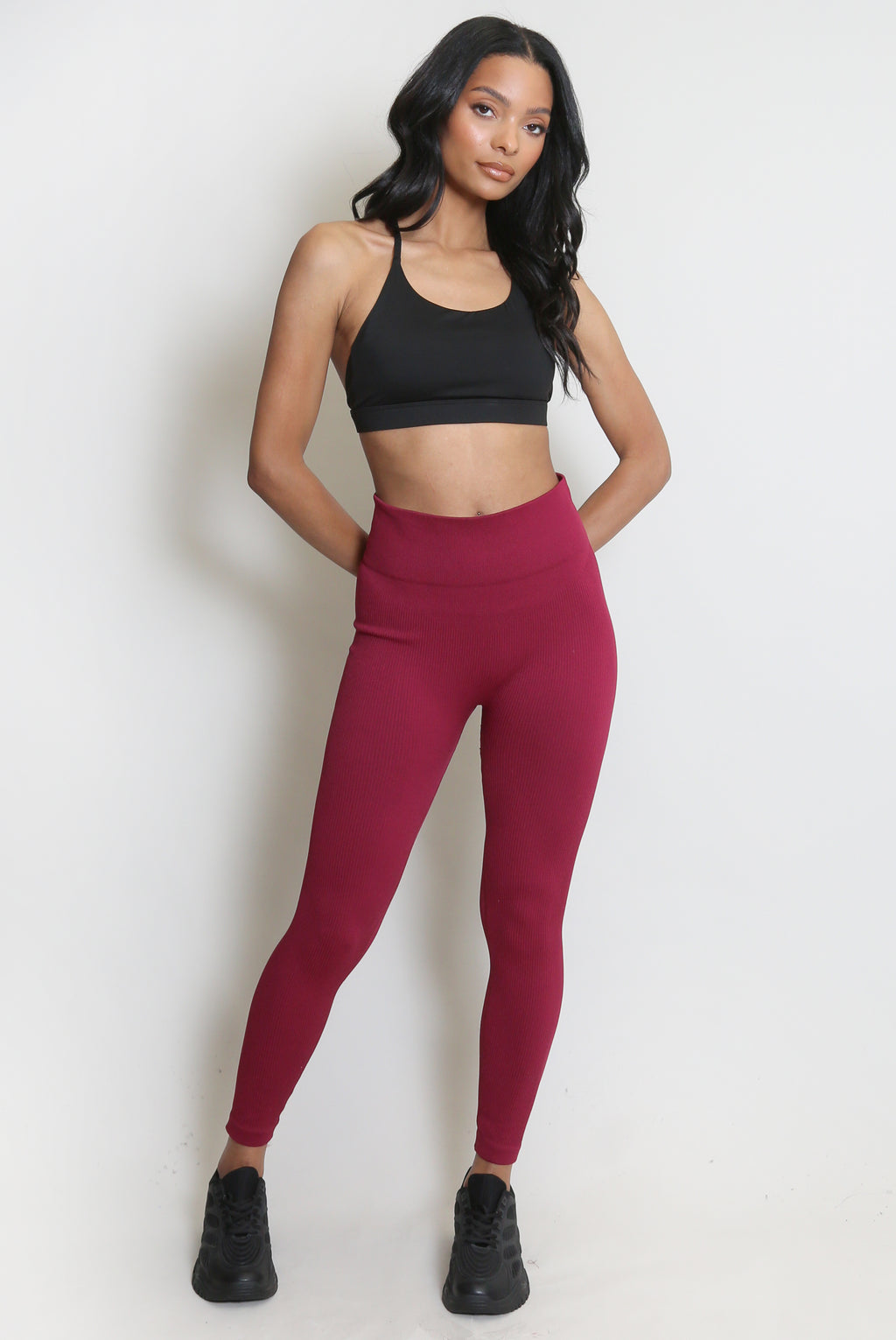 High Waisted Sports Energy Leggings - Burgundy