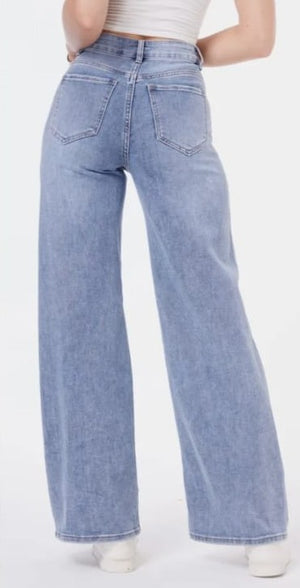 Faded Blue High Waist Wide Leg Denim Jeans