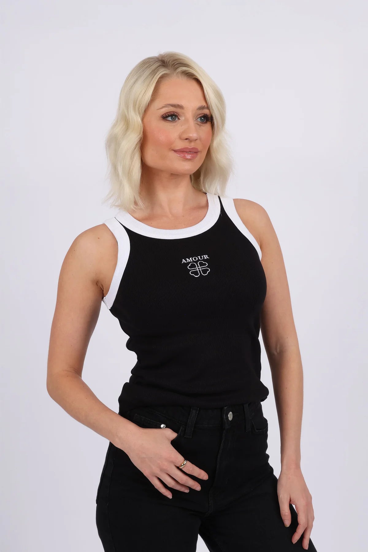 Amour Embroidered Vest Top - Black