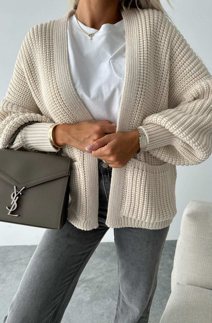 Pocket Detail Knitted Cardigan - Cream