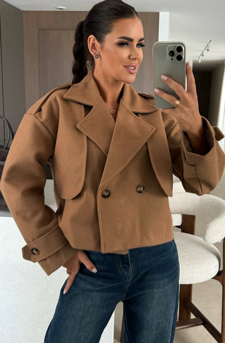 Cropped Double Breasted Jacket - Camel
