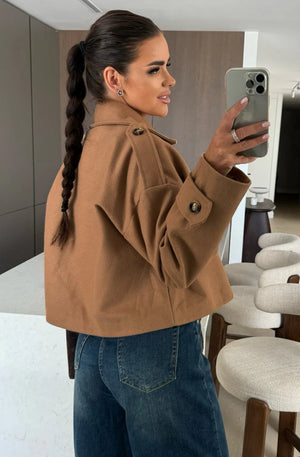 Cropped Double Breasted Jacket - Camel