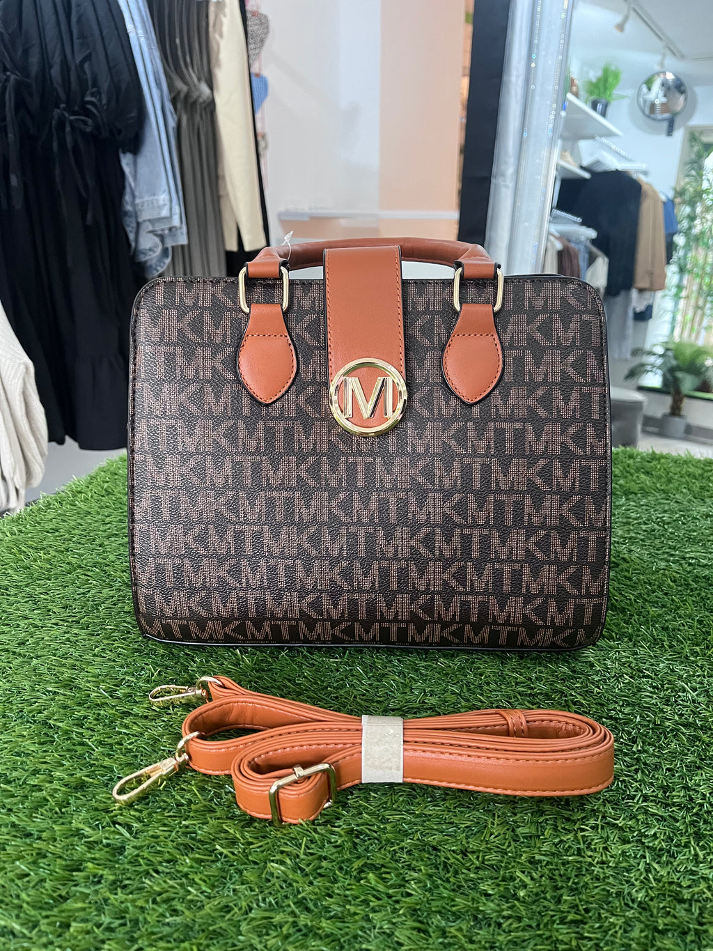 Brown & Tan MK Print Handbag & Crossbody Bag