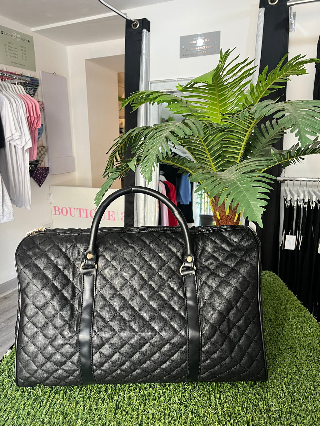 Black Quilted Luggage Bag