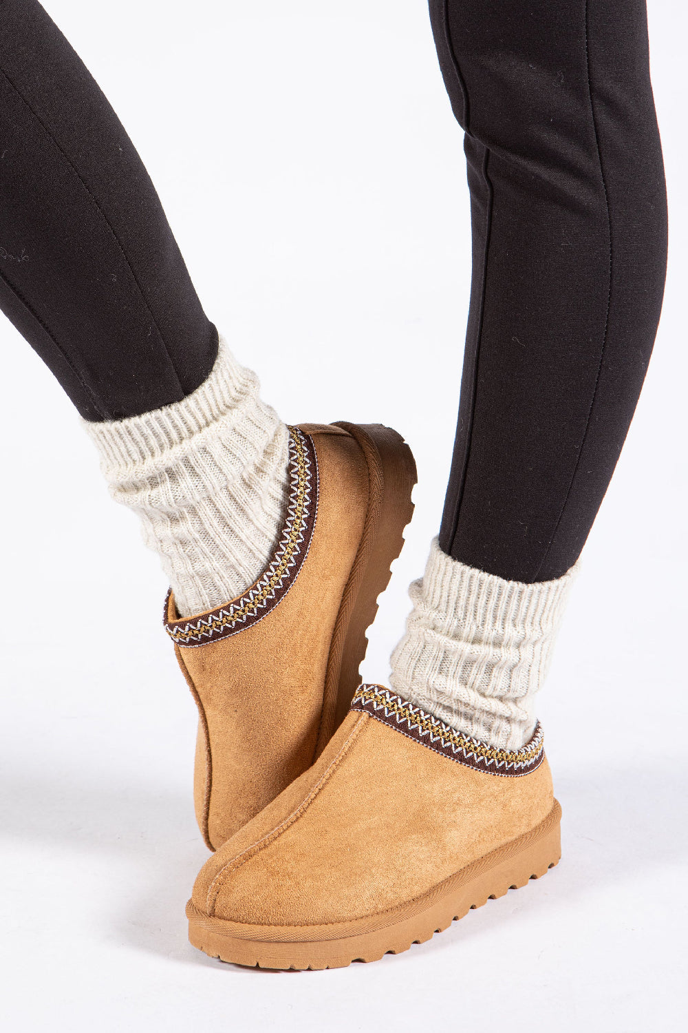 Chestnut Embrioded Cozy Slipper Boots