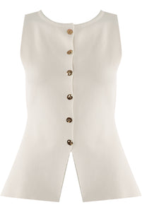 Fine Knit Peplum Waistcoat - Beige