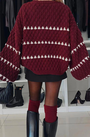 Patterned Knitted Jumper - Wine