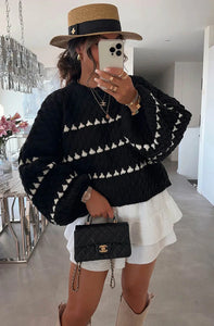 Patterned Knitted Jumper - Black